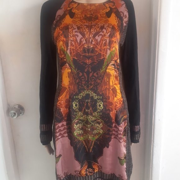 NWT ALDOMARTINS  BLACK/GREY/MULTICOLOR SILK-WOOL DRESS MADE IN SPAIN SIZE M - Picture 1 of 10